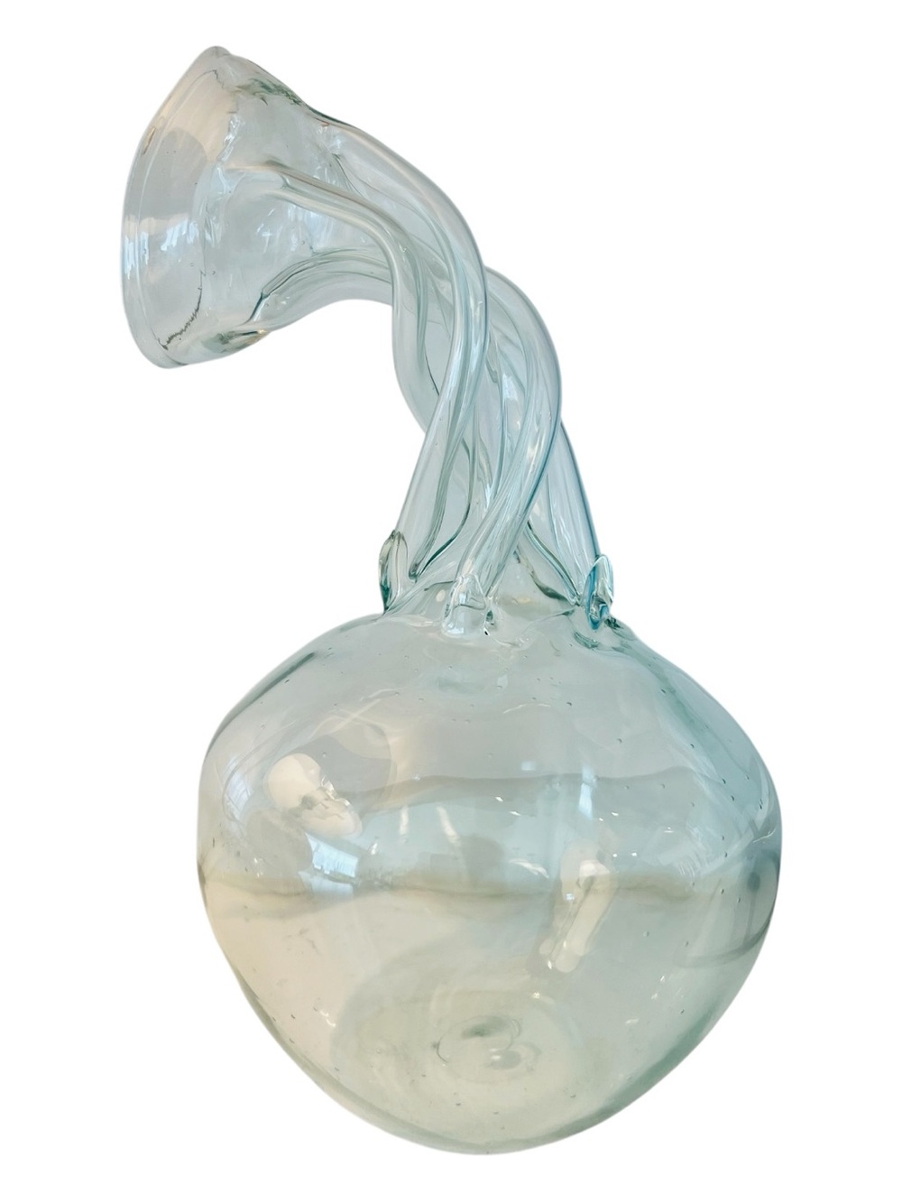 Vintage Signed Josef Flek Handblown Twisted Neck Glass Decanter Sculpture 10”